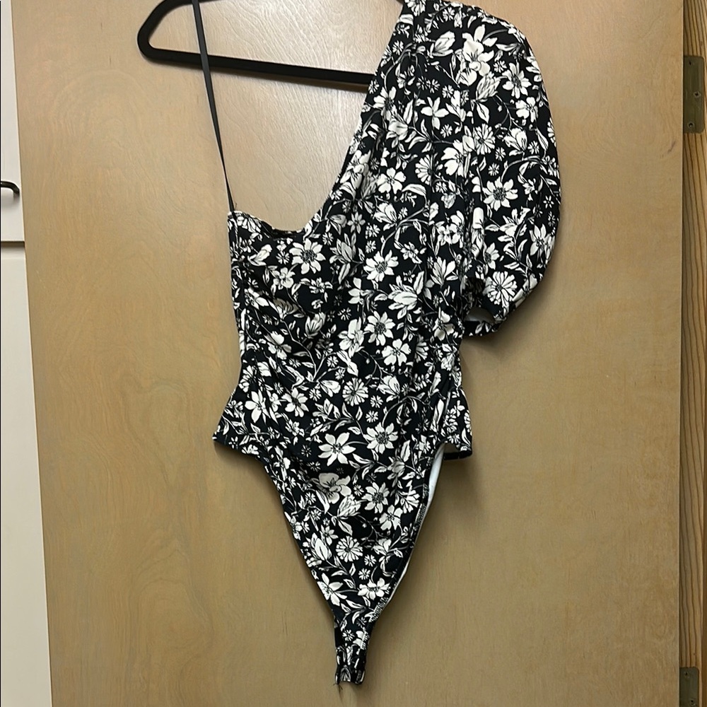 Free People Black and White Bodysuit Floral Design